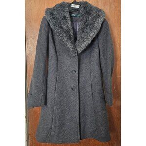 Ralph Lauren Wool Blend Trench Coat Fur Collar 2P NWOT